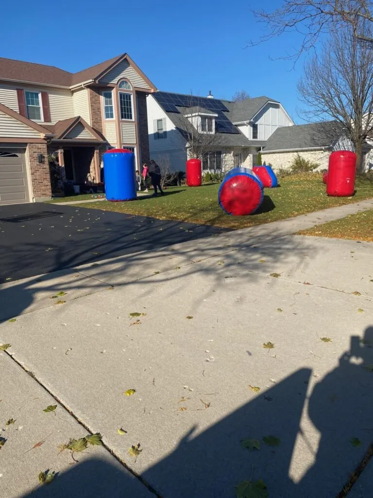 Gellyball bunkers set up in a front yard